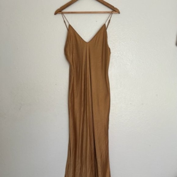 100% silk Banana Republic vintage Tan Gold Silk Slip Dress - Picture 2 of 6